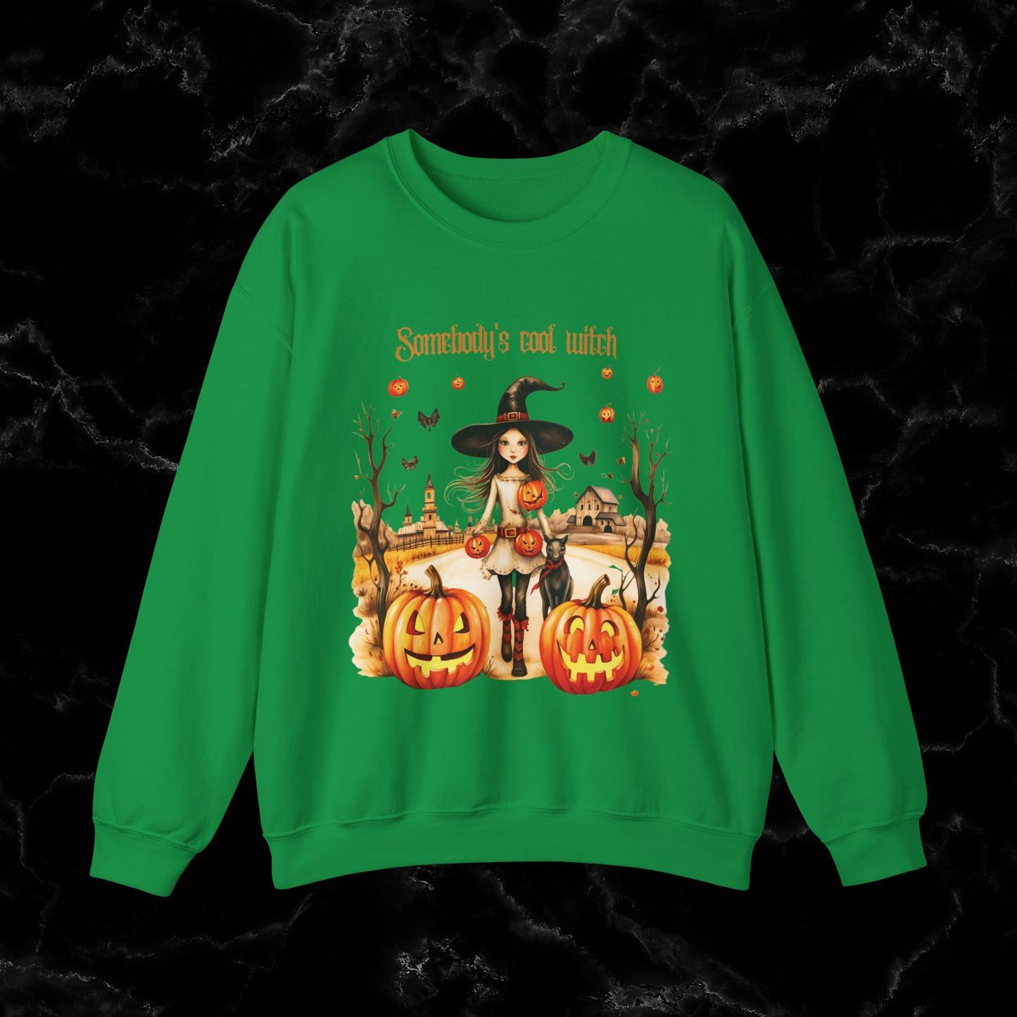 Somebody's Cool Witch Halloween Sweatshirt - Embrace the Witchy Vibes Sweatshirt S Irish Green 
