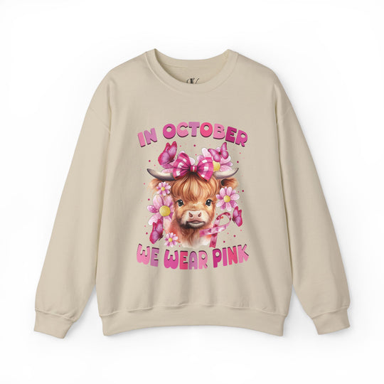 Breast Cancer Highland Cow In October We Wear Pink Sweatshirt