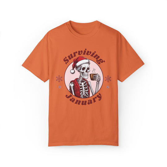 Skeleton Santa Hat Coffee Unisex T-shirt - Surviving January T-Shirt Printify Burnt Orange S