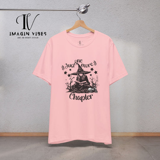 "Just One More Chapter" Witch Tee: Spooky & Bookish Halloween Shirt T-Shirt Pink XS 