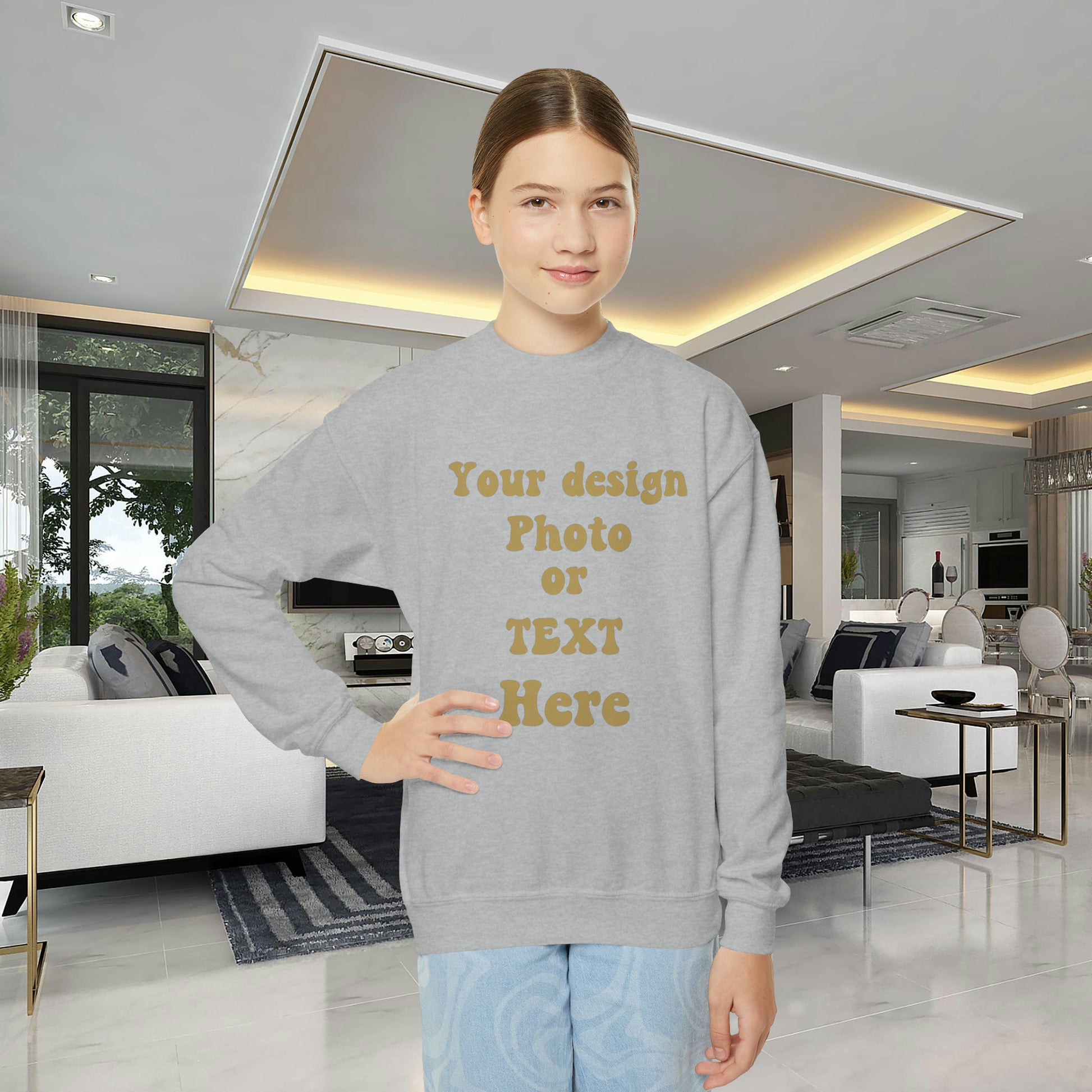 Custom Youth Crewneck Sweatshirt - Personalize with Your Own Text and Image | Full Customization for a Unique Look Kids clothes Sport Grey S 