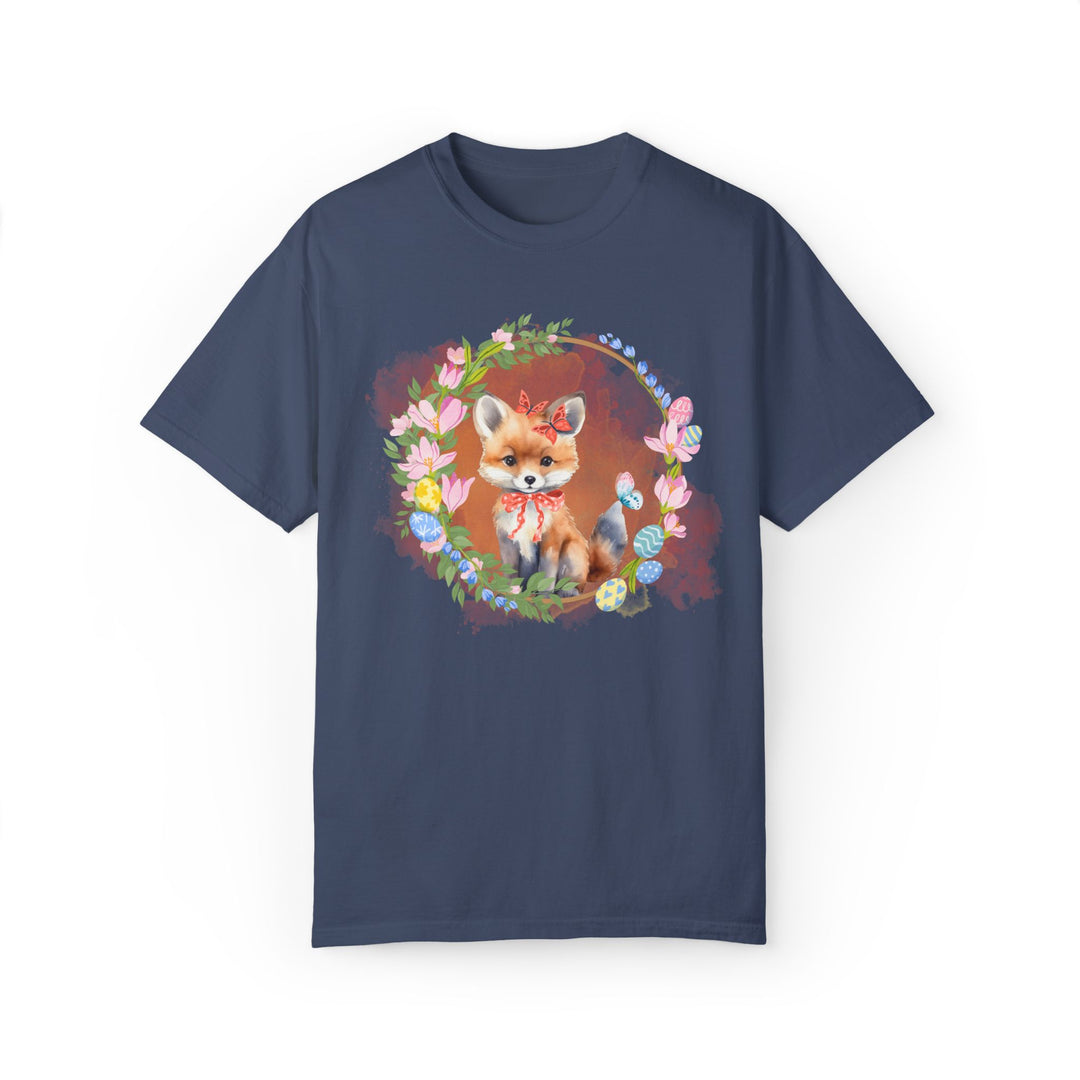 Fox Illustration Springtime Unisex Garment-Dyed T-shirt T-Shirt Printify Midnight S