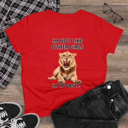 Angry Lion Funny T-Shirt - I'm Not Like Other Girls T-Shirt Red S 
