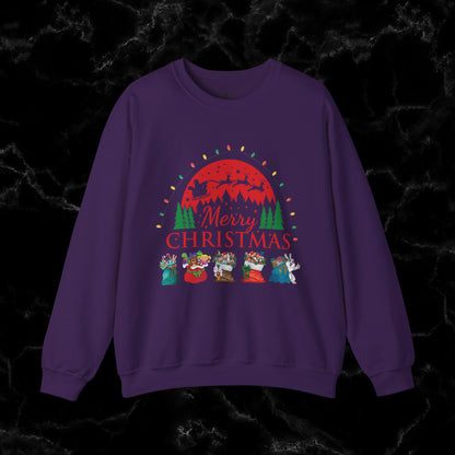 Merry Christmas Sweatshirt - Christmas Shirt with Santa and Festive Theme Sweatshirt S Purple 