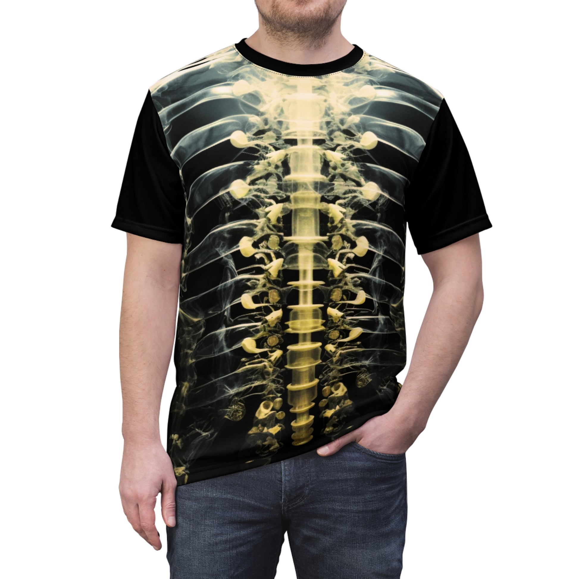 Wear Art with Our Torsion Human Body X-Ray All Over Print T-Shirt - Unique and Strikingly Detailed Design for Medical and Art Enthusiasts All Over Prints Black stitching 4 oz. S