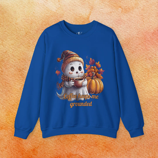 Ghostly Brew: Coffee Keeps Me Grounded Sweatshirt Sweatshirt Printify S Royal