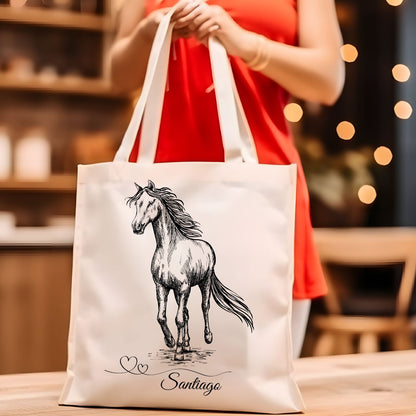 Personalized Horse Tote Bag - A Unique Gift for Horse Lovers - Carry the Spirit of the Season with a Customized Tote Featuring Your Favorite Equine Companion! Accessories   