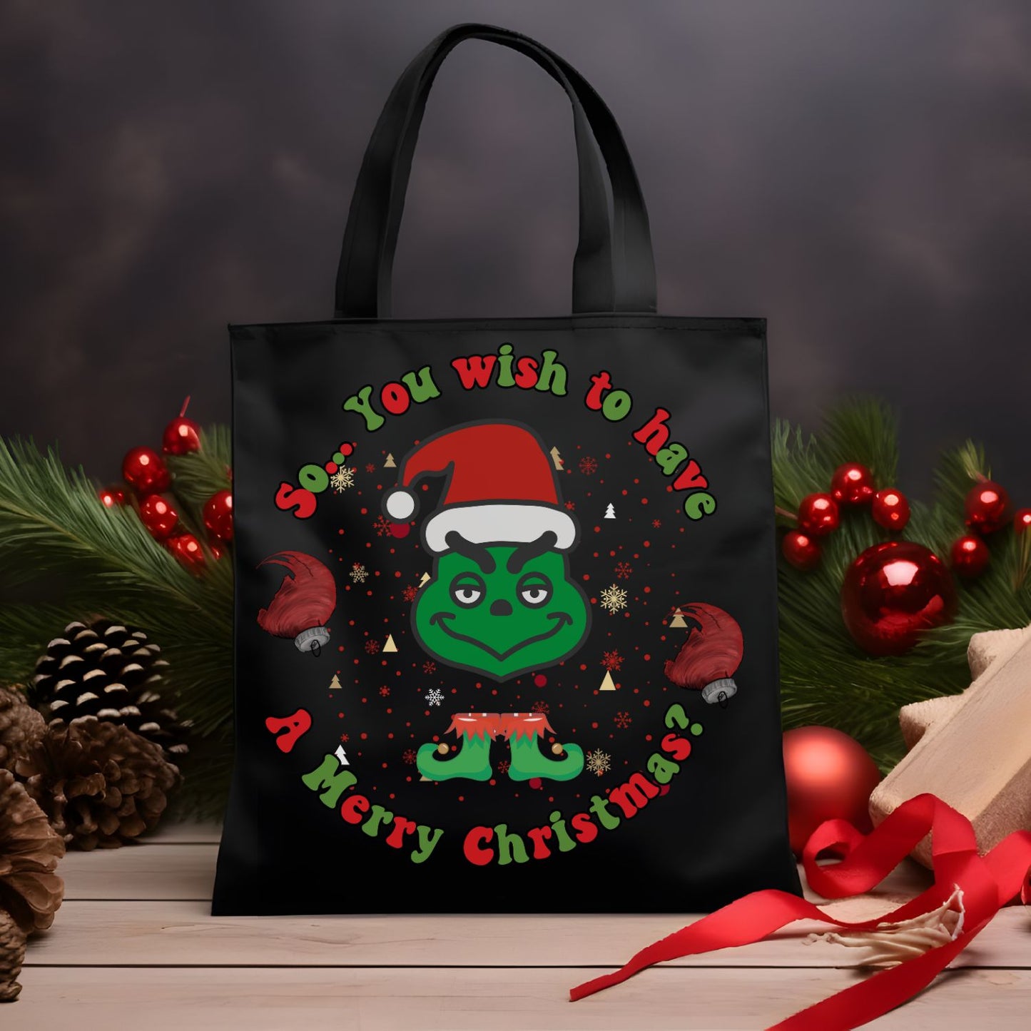 Christmas Tote Bag | Grinchmas Family Gift | Holiday Tote for Festive Fashion Accessories   