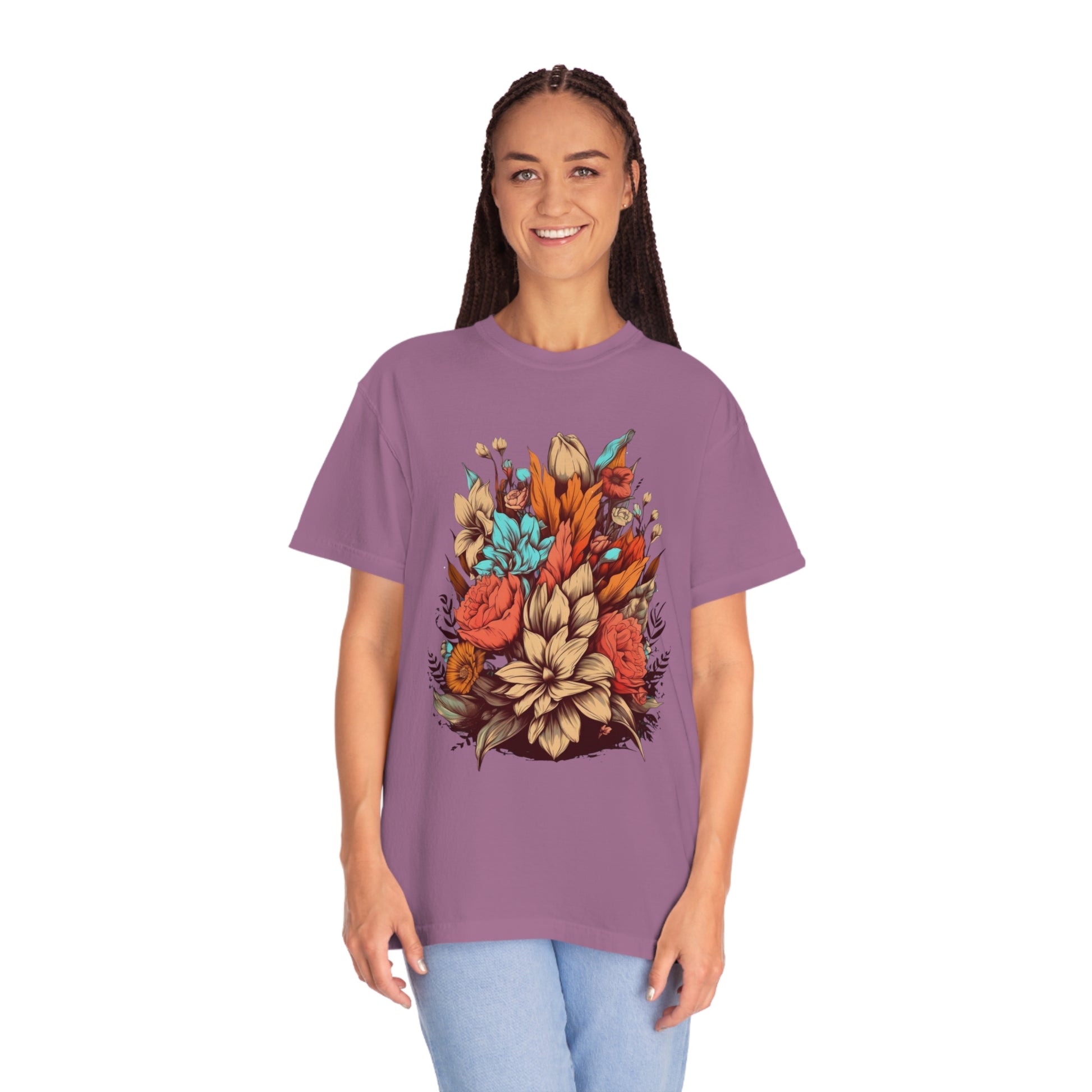 Boho Wildflowers Floral Nature Shirt | Garment Dyed Boho Tee for Nature Lovers T-Shirt Berry S 