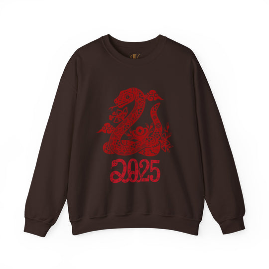 Year of the Snake Sweatshirt - Chinese Zodiac 2025 Sweatshirt Printify S Dark Chocolate