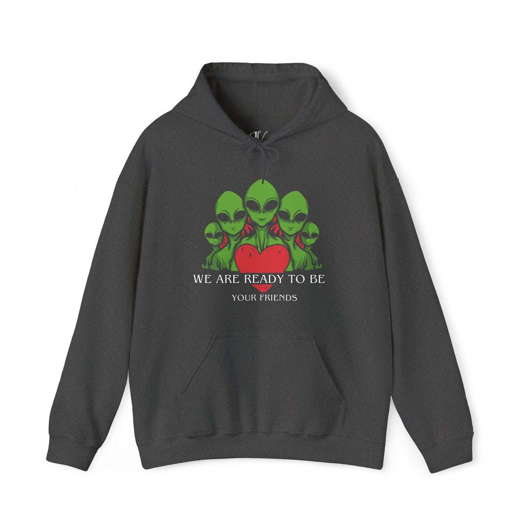 We Are Ready To Be Your Friends UFO Hoodie Hoodie Printify Dark Heather S