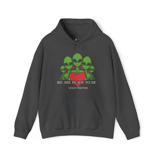 We Are Ready To Be Your Friends UFO Hoodie Hoodie Printify Dark Heather S