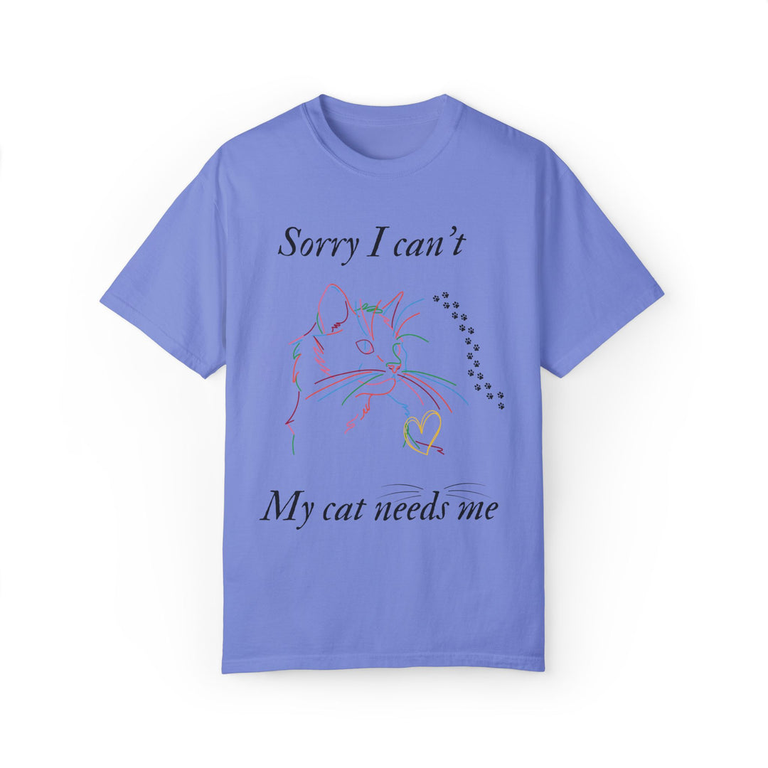 Cat Lover T-shirt - Sorry I can't My cat needs me T-Shirt Printify Flo Blue S