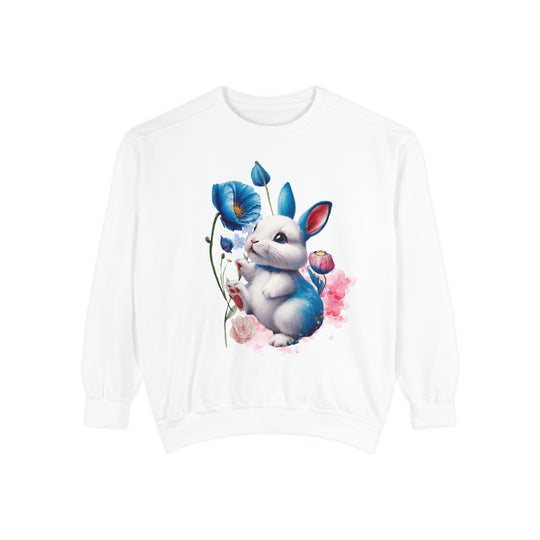 Cute Floral Rabbit Sweatshirt Sweatshirt Printify White S