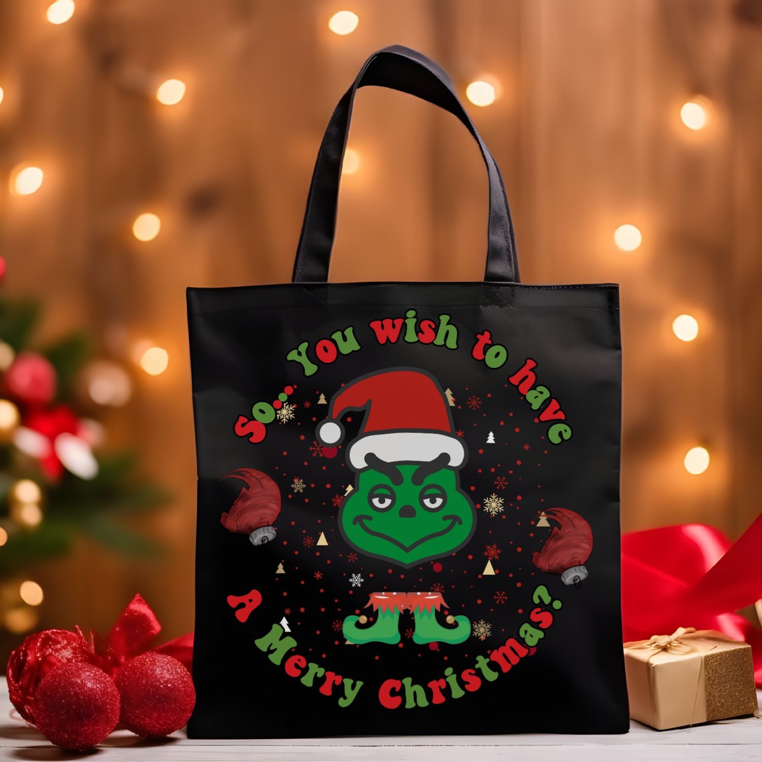Christmas Tote Bag | Grinchmas Family Gift | Holiday Tote for Festive Fashion Accessories   