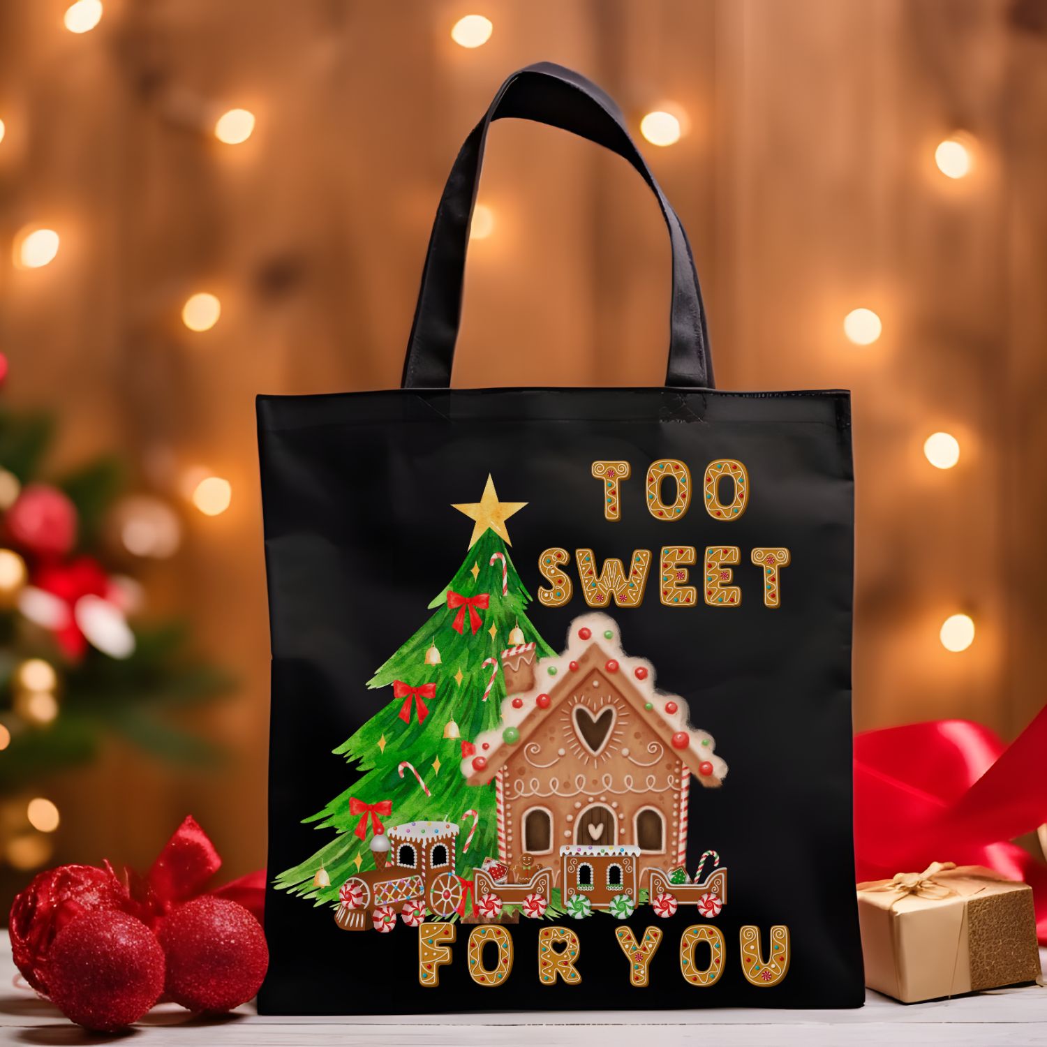 Christmas Tote Bag | Gingerbread House Cute Gift | Holiday Carryall for Festive Fashion Accessories   