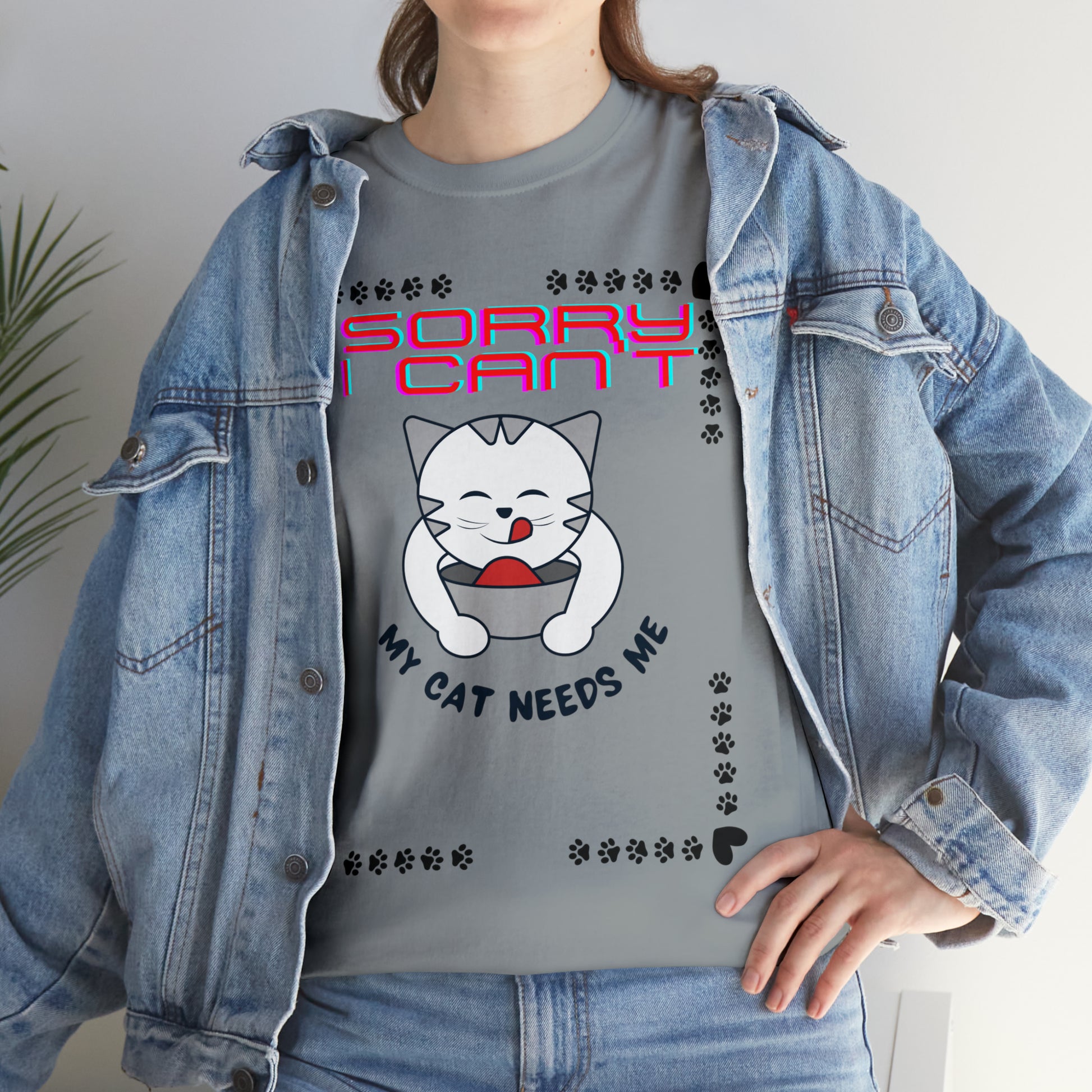 Sorry I Can't My Cat Needs Me T-Shirt | Cat Mom Shirt | Cat Lover Gift | Cat Mom Gift | Animal Lover Gift for Women T-Shirt Gravel S 