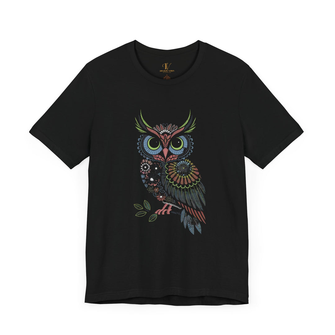 Owl Tee with Intricate Floral Patterns T-Shirt Printify Black XS