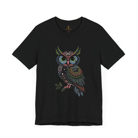 Owl Tee with Intricate Floral Patterns T-Shirt Printify Black XS