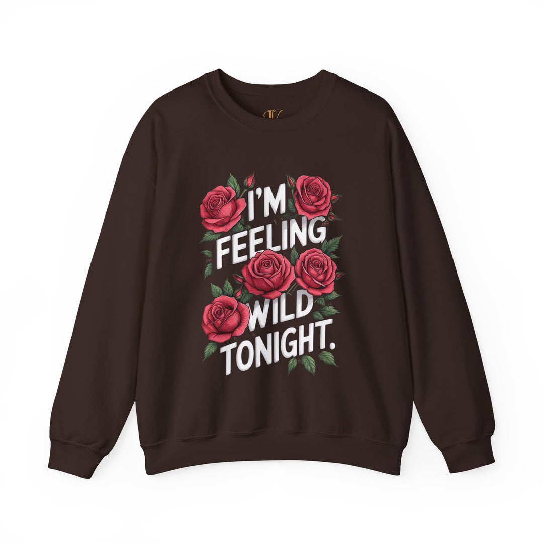 Wild Tonight Sweatshirt with Red Roses Sweatshirt Printify S Dark Chocolate