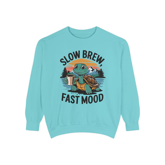 Turtle Coffee Sweatshirt - Slow Brew Fast Mood Sweatshirt Printify Chalky Mint S