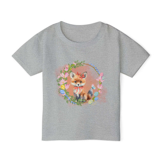 Toddler T-shirt Fox Easter Floral Wreath Kids clothes Printify Sport Grey 2T