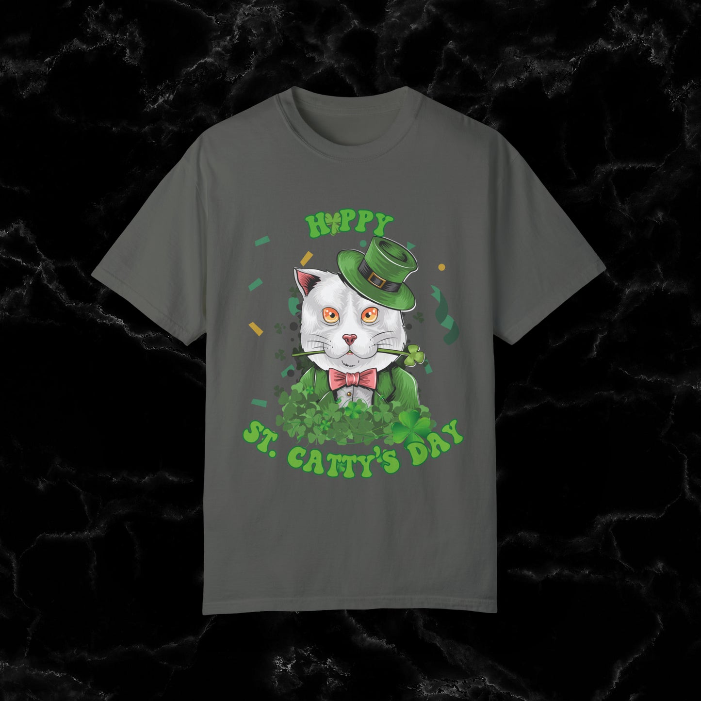 Happy St. Catty's Day Funny St. Patrick's Day Comfort Colors T-Shirt - St. Paddy's Day Shirt for Cat Lover St. Patty's Day Fun T-Shirt Pepper S 
