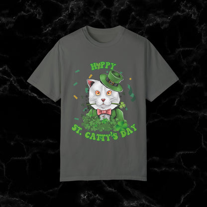 Happy St. Catty's Day Funny St. Patrick's Day Comfort Colors T-Shirt - St. Paddy's Day Shirt for Cat Lover St. Patty's Day Fun T-Shirt Pepper S 