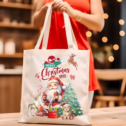 Merry Christmas Tote Bag - Family Christmas Gift Bag, Holiday Shopping with Santa Claus Accessories   