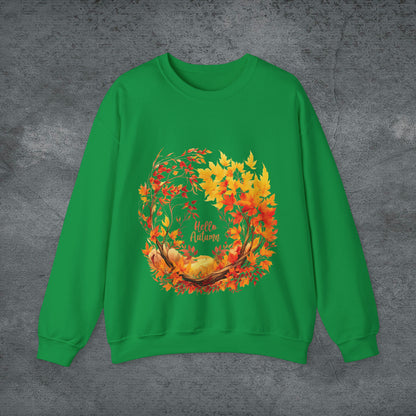 Hello Autumn Sweatshirt | Fall Design | Fall Seasonal Sweatshirt | Autumn Design I Love Fall Sweatshirt S Irish Green 