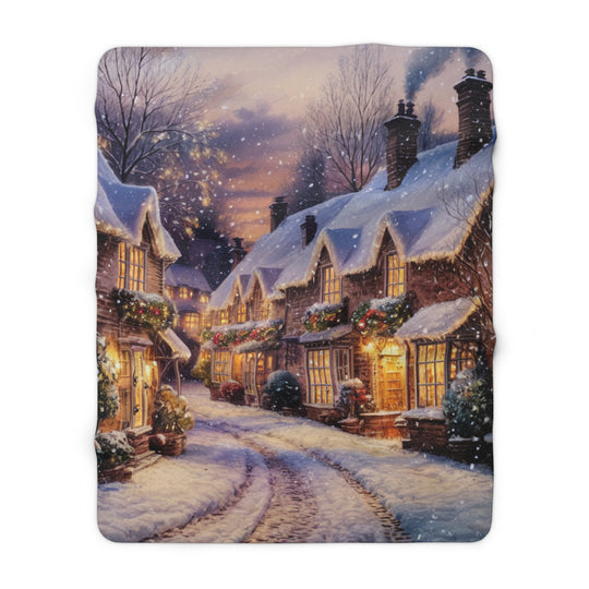 Sherpa Fleece Blanket - Cozy Christmas Village