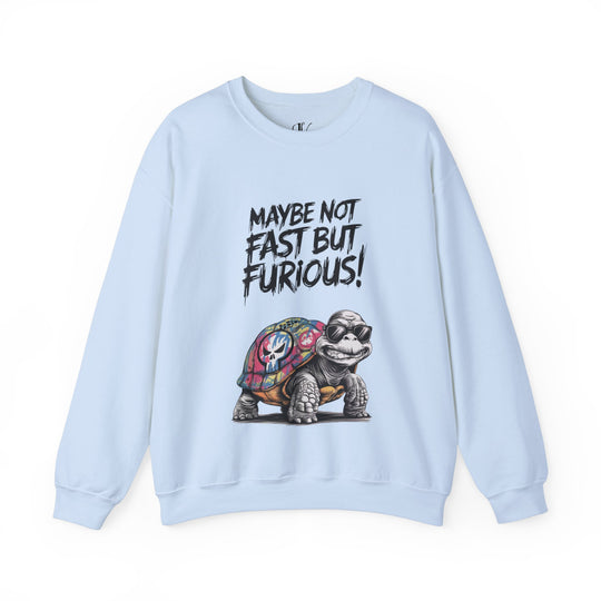 Crewneck Sweatshirt - Maybe Not Fast But Furious Turtle Sweatshirt Printify S Light Blue