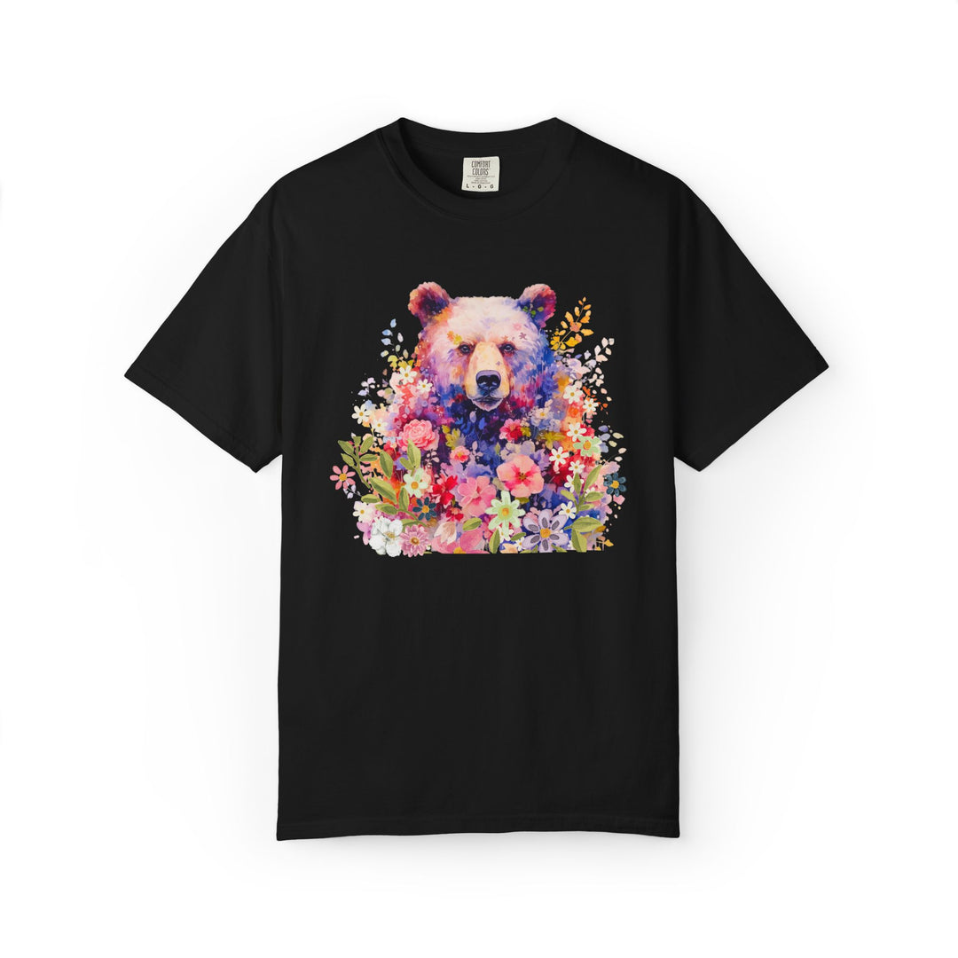 Nature-Inspired Bear Floral T-shirt T-Shirt Printify Black S