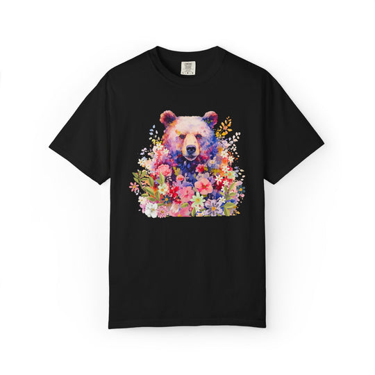 Nature-Inspired Bear Floral T-shirt T-Shirt Printify Black S