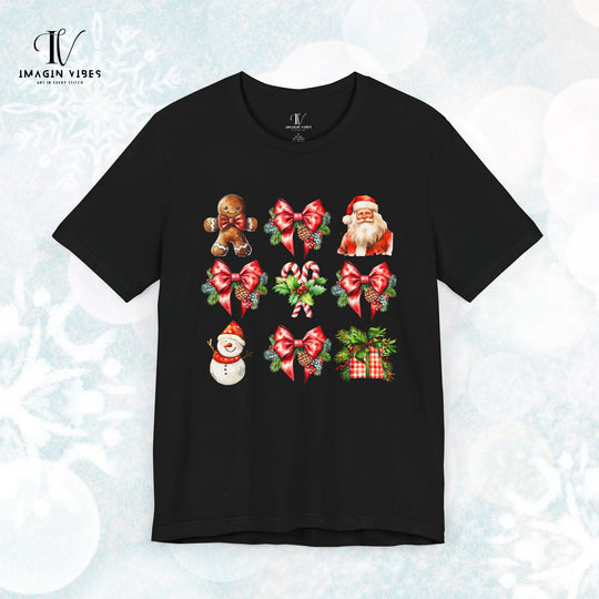 Christmas Unisex Tee Festive Santa Gingerbread Snowmen T-Shirt Printify Black XS