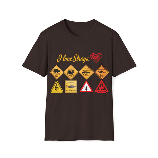 Funny Wildlife Caution Straya Unisex T-Shirt T-Shirt Printify Dark Chocolate S