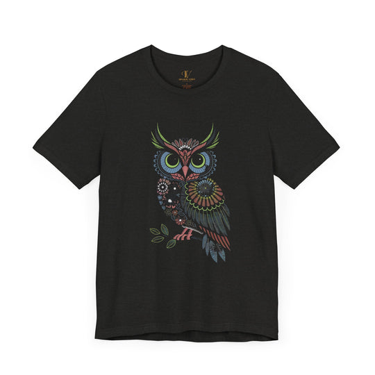 Owl Tee with Intricate Floral Patterns T-Shirt Printify Black Heather XS