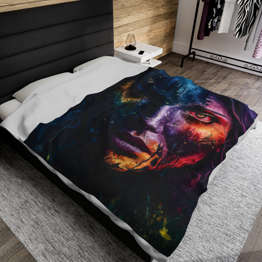 Plush Blanket - Portrait of a Woman with Forest Scene All Over Prints Printify 60" × 80"