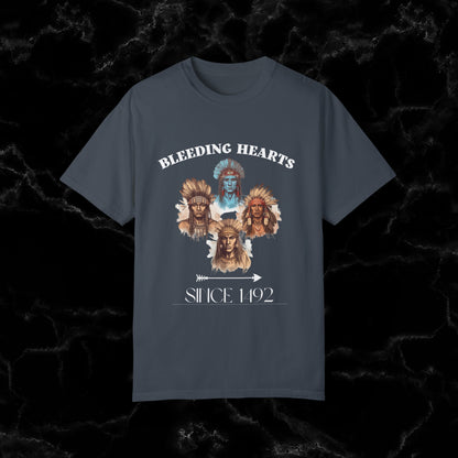 Native American Comfort Colors Shirt - Authentic Tribal Design, Nature-Inspired Apparel, 'Bleeding Hearts since 1492 T-Shirt Denim S 