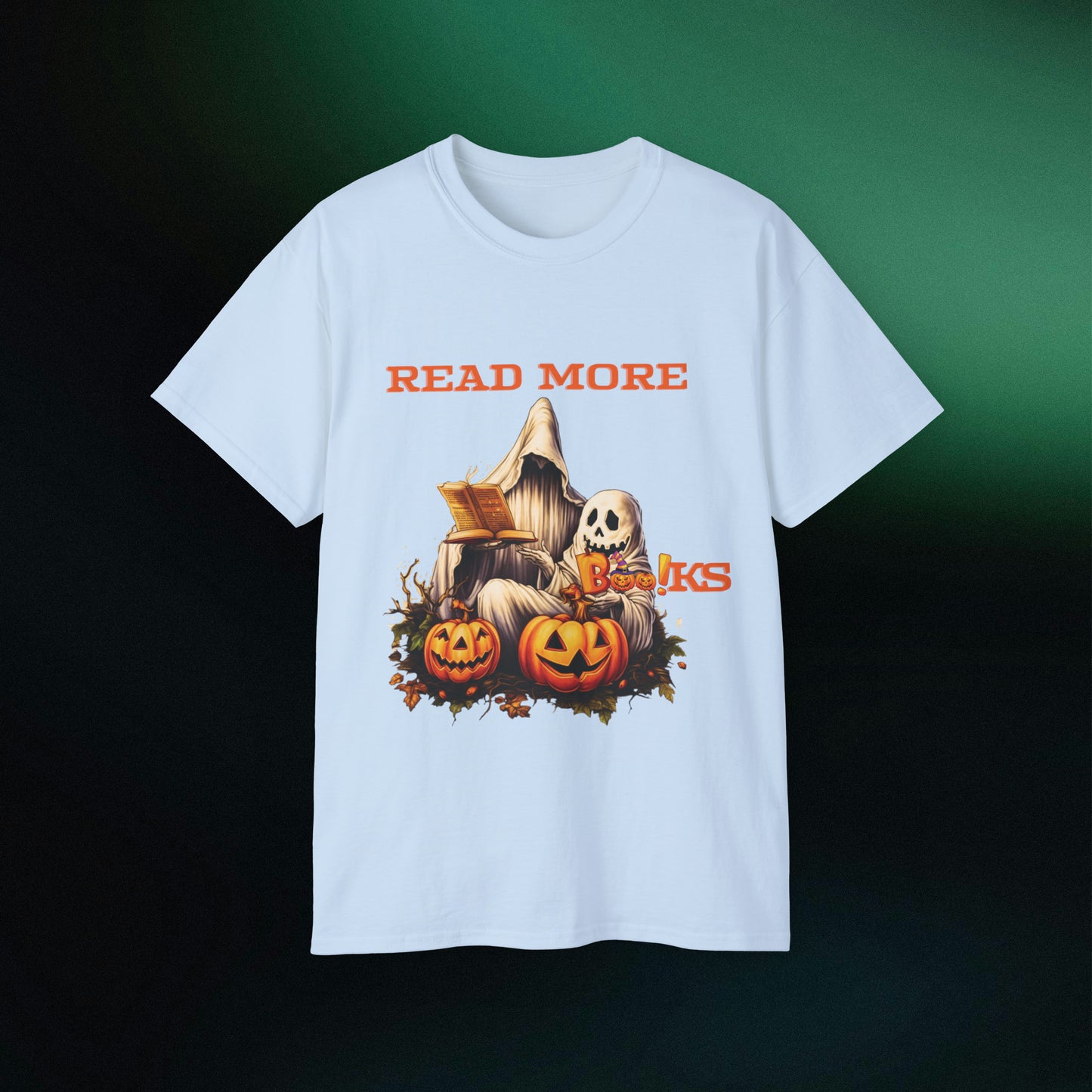 Ghosts Reading Books Halloween Tee | Unisex Ultra Cotton Classic Fit | Read More Books T-Shirt Light Blue S 
