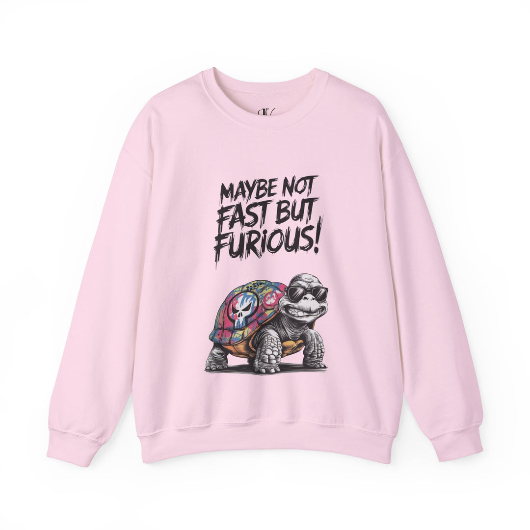 Crewneck Sweatshirt - Maybe Not Fast But Furious Turtle Sweatshirt Printify S Light Pink