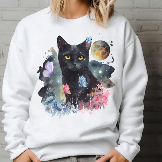 Imagin Vibes: Floral Cat & Butterflies Sweatshirt Sweatshirt   