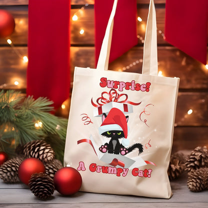 Meowy Catmas Tote Bag - Funny Black Cat Totes, Christmas Lights, Grumpy Cat Design Accessories   