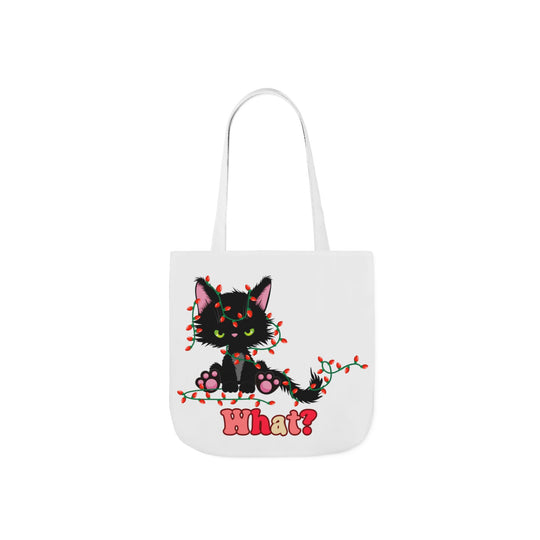 What Black Christmas Cat Tote Bag Accessories Printify 13" × 13'' White