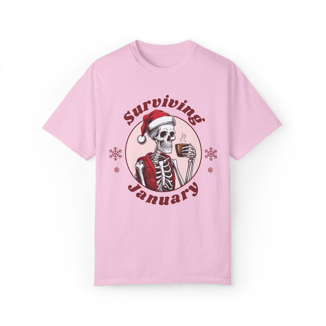 Skeleton Santa Hat Coffee Unisex T-shirt - Surviving January T-Shirt Printify Blossom S