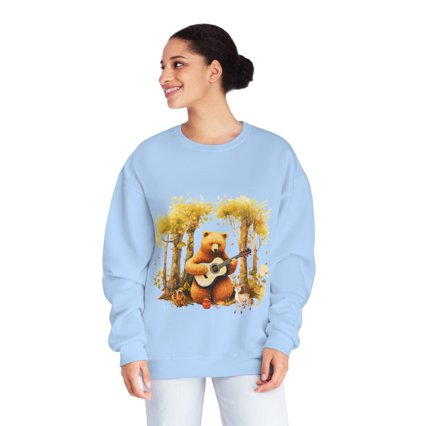Bear Guitar Sweatshirt | Unisex Sweatshirt | Woodlands Design | Musican Bear | Autumn Fall Bear Sweatshirt   