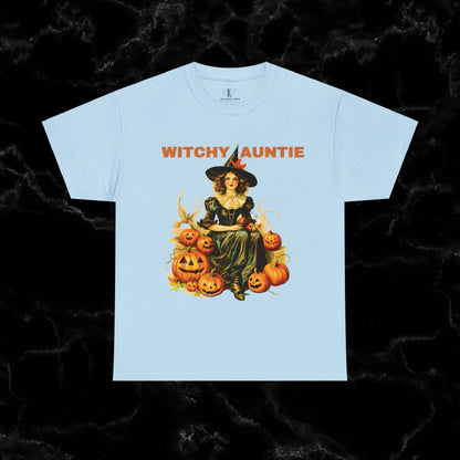 Witchy Auntie Cotton T-Shirt - Cool Aunt, Aunt Halloween, Perfect Gift for Aunts T-Shirt Light Blue S 