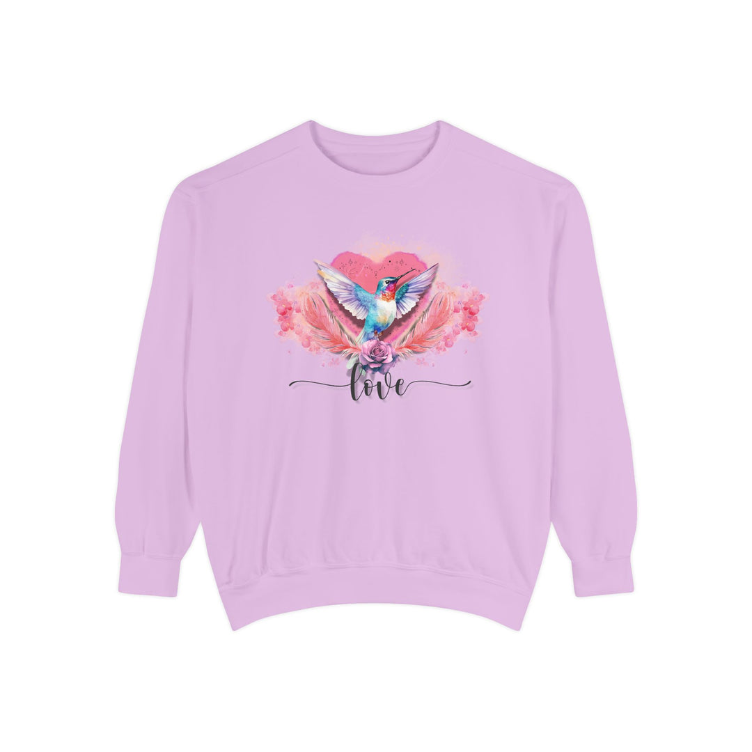 Romantic Hummingbird Love Sweatshirt Sweatshirt Printify Orchid S