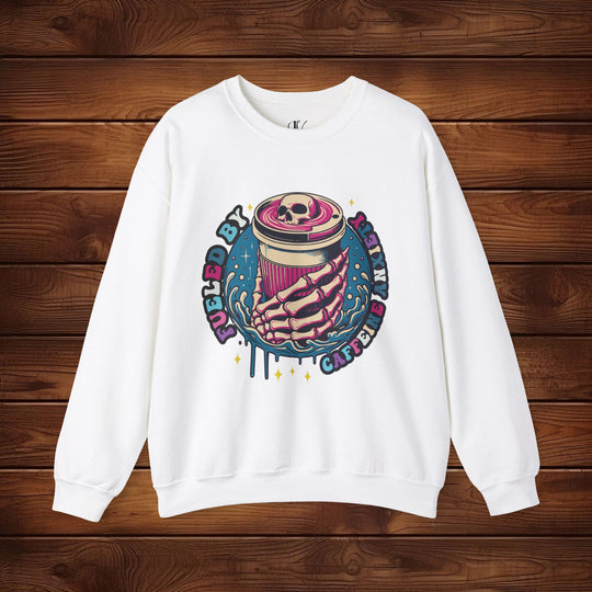 Fueled by Caffeine Anxiety Sweatshirt Sweatshirt Printify S White