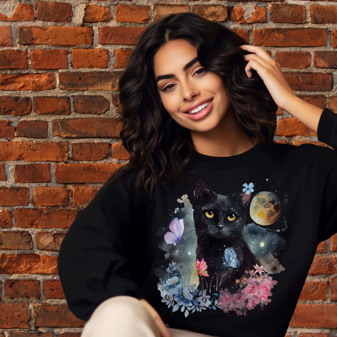 Imagin Vibes: Floral Cat & Butterflies Sweatshirt Sweatshirt   